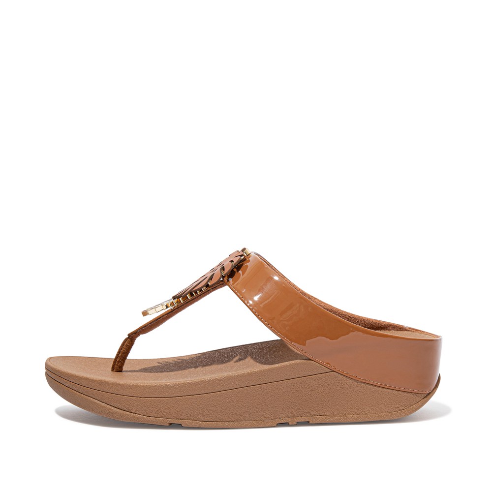 Fitflop Womens Sandals Brown - Fino Jungle-leaf Patent - 74LHGPNVD